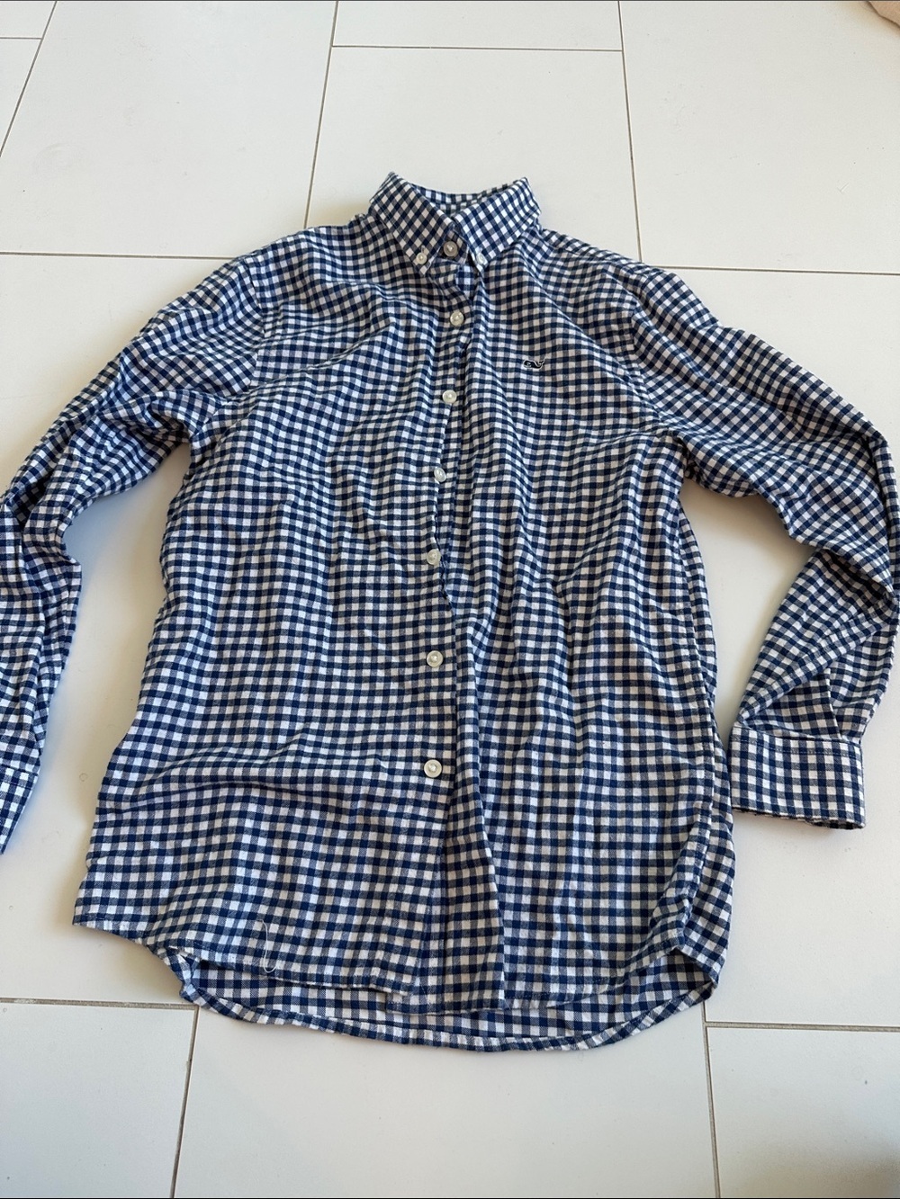 Vineyard Vines Blue and White Gingham Button-Down Flannel Boys Shirt 12/14Y